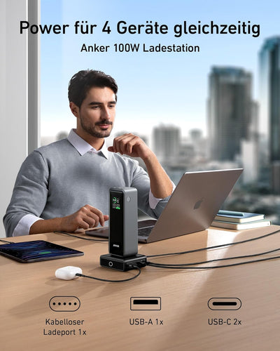 Anker Prime Power Bank, 27,650 mAh (250 W) Power Bank with 100 W Charging Station, 3-Port Power Bank