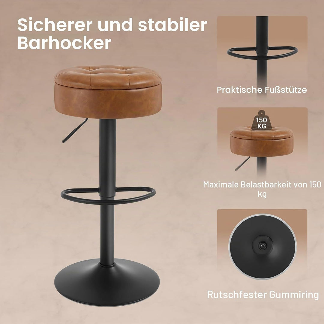 WOLTU Barhocker 2er Set, Sitzhocker mit Stauraum, Hocker höhenverstellbar 360° drehbar, Drehhocker f