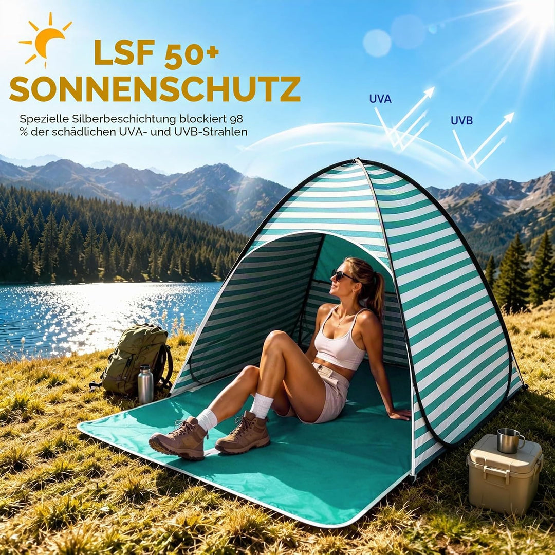 Pop Up Strandmuschel, Strandmuschel Pop Up Strandzelt, UV-Schutz 50+, geeignet für 2-3 Personen, ink