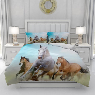 JEFFEL Pferde Bettwäsche Set 135x200 cm, Kinderbettwäsche, Pferde Motiv 3D Tier Motiv, Mikrofaser, S