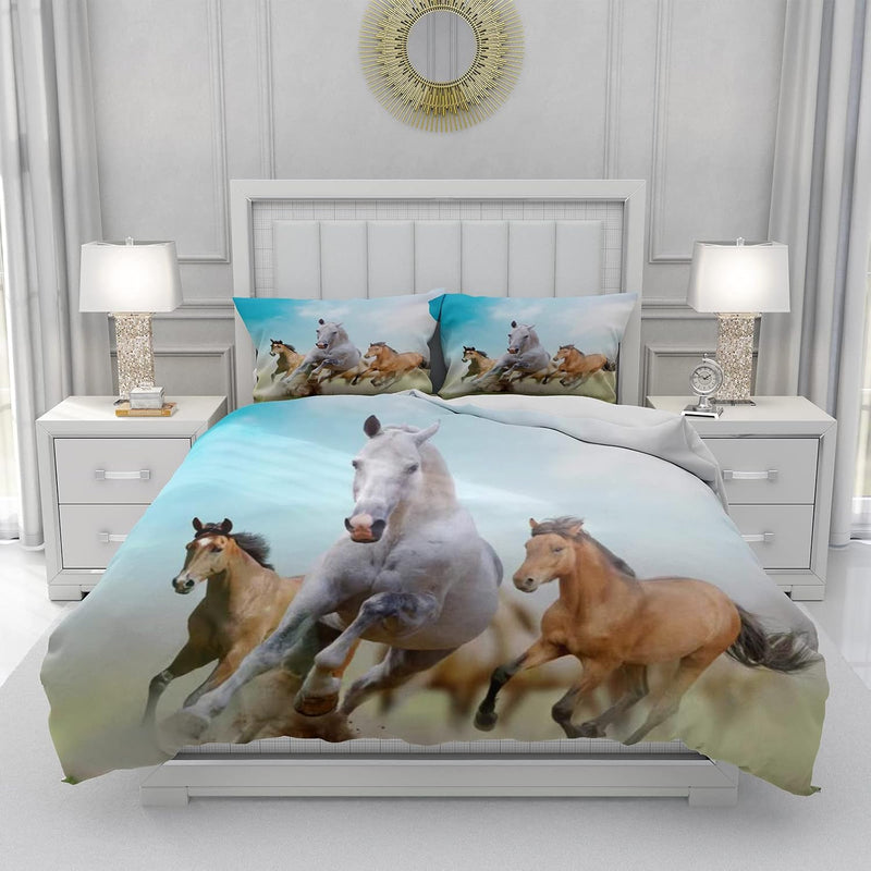 JEFFEL Pferde Bettwäsche Set 135x200 cm, Kinderbettwäsche, Pferde Motiv 3D Tier Motiv, Mikrofaser, S