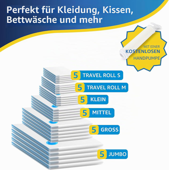 Simple Deluxe 30 Stück Kompressions-Aufbewahrungsbeutel, Vakuum-Aufbewahrungsbeutel, platzsparende B