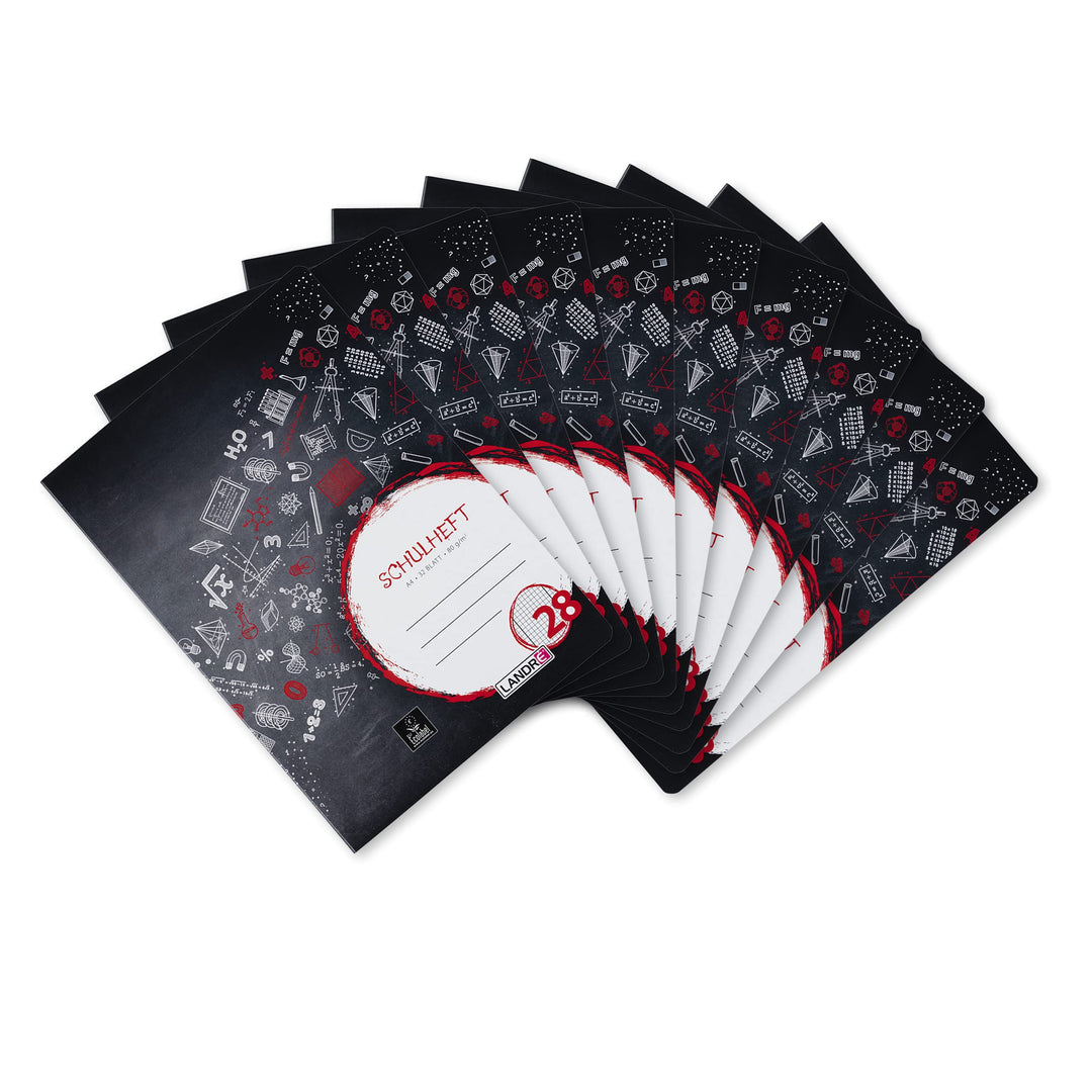Landré Schulheft A4, 32 Blatt, Lineatur 28, kariert mit Rand, 10 Stück, Lineatur 28
