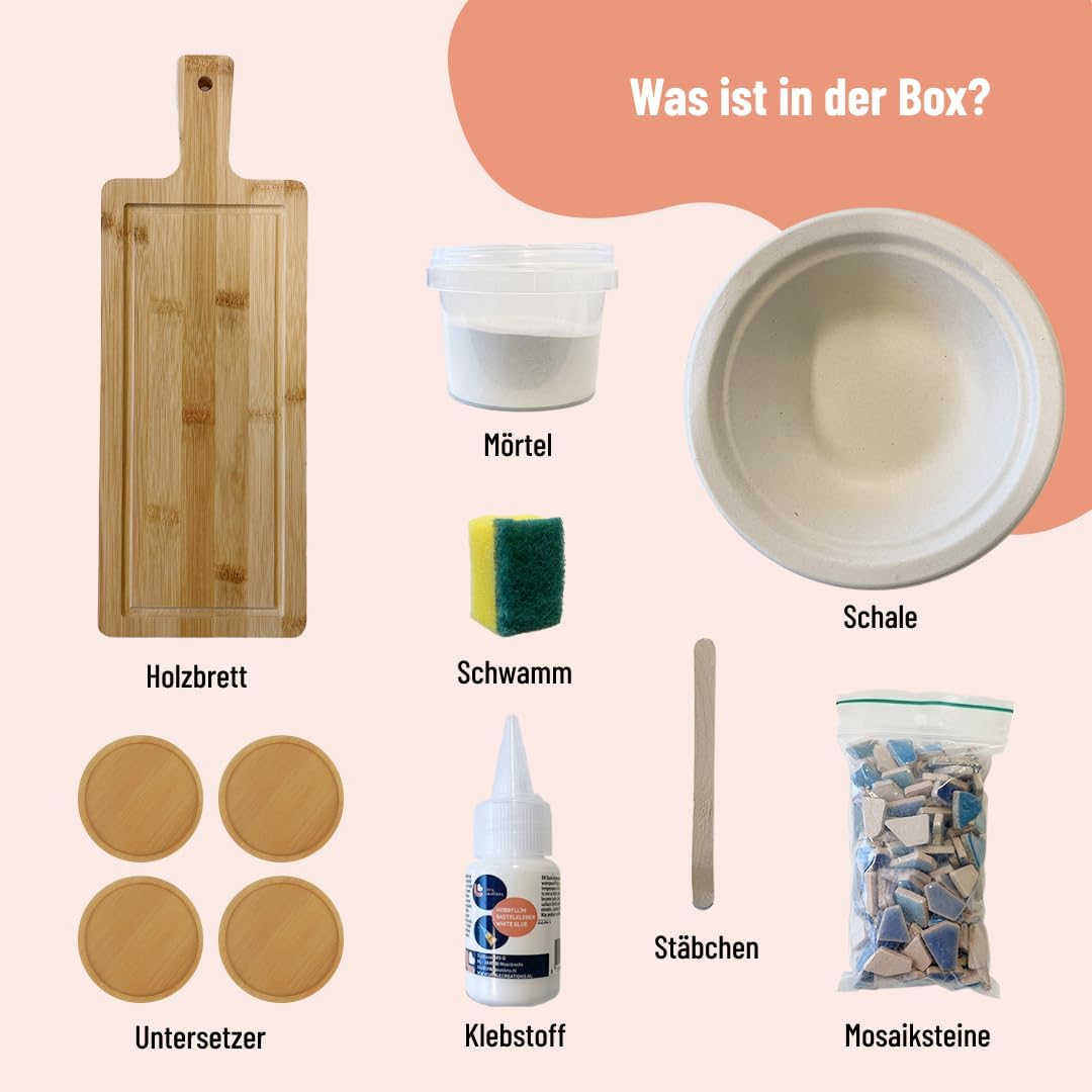 Little Creations - DIY Mosaik Bastelset Erwachsene Grün | 1x Servierplatte &amp; 4x Untersetzter | Kompl