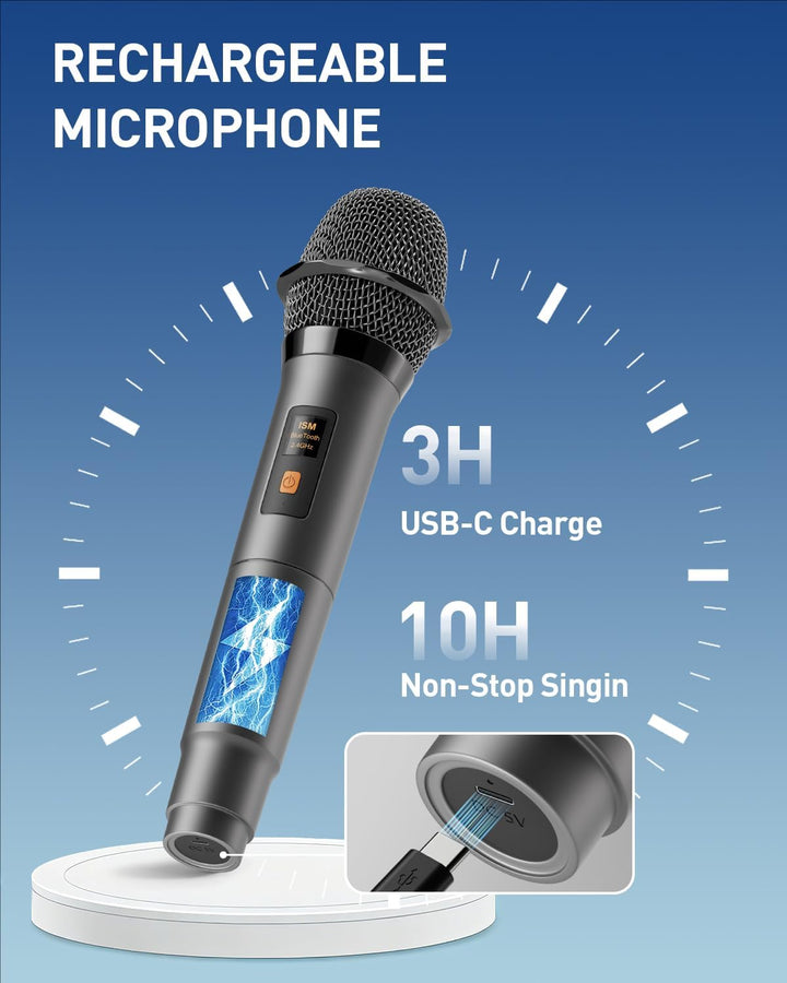 Karaoke Maschine mit 2 mikrofonen, wiederaufladbaren Mikrofonen: Tragbarer Bluetooth-Lautsprecher fü