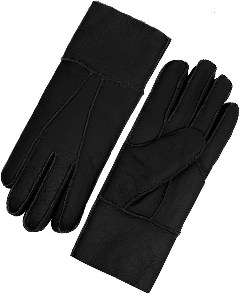MGGMOKAY Damen Lederhandschuhe Schaffell Handschuhe aus Shearling Warme Winterhandschuhe S Schwarz,