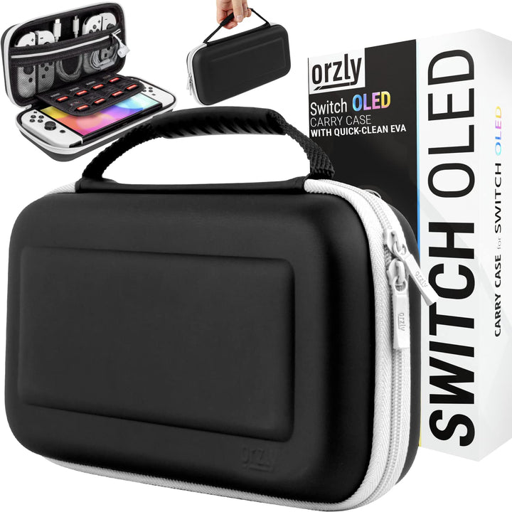 Orzly Tragetasche für Nintendo Switch OLED Konsole mit Zubehör und Spiele-Ablagefach – leicht zu rei