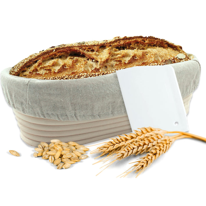 riijk Gärkörbchen + Teigschaber – Der ideale Gärkorb aus natürlichem Peddigrohr (oval, 28 cm) – mit