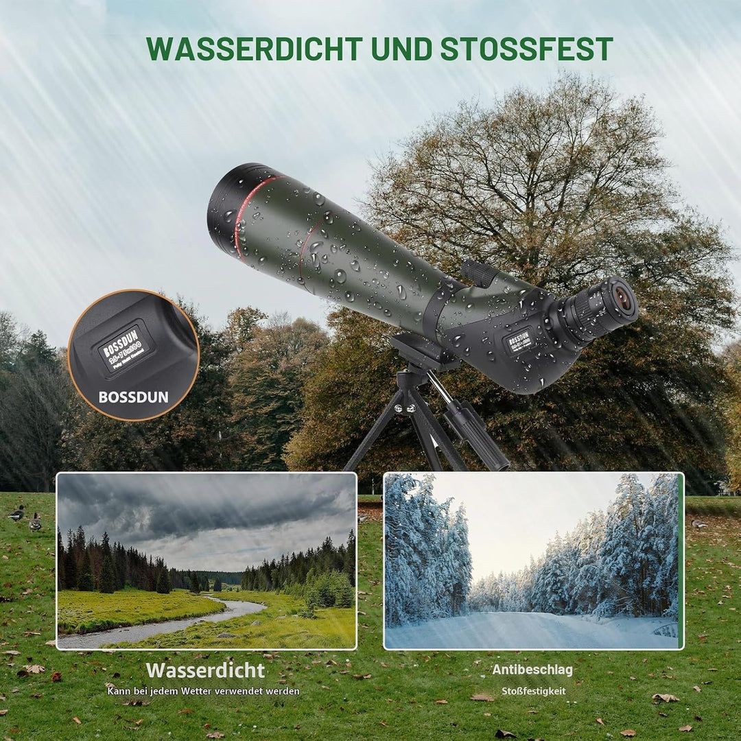 25-75x100 HD Spektiv Sportschützen mit Stativ- und Smartphone-Adapter, Zoom Bak4 Prism FMC Lens 45-G