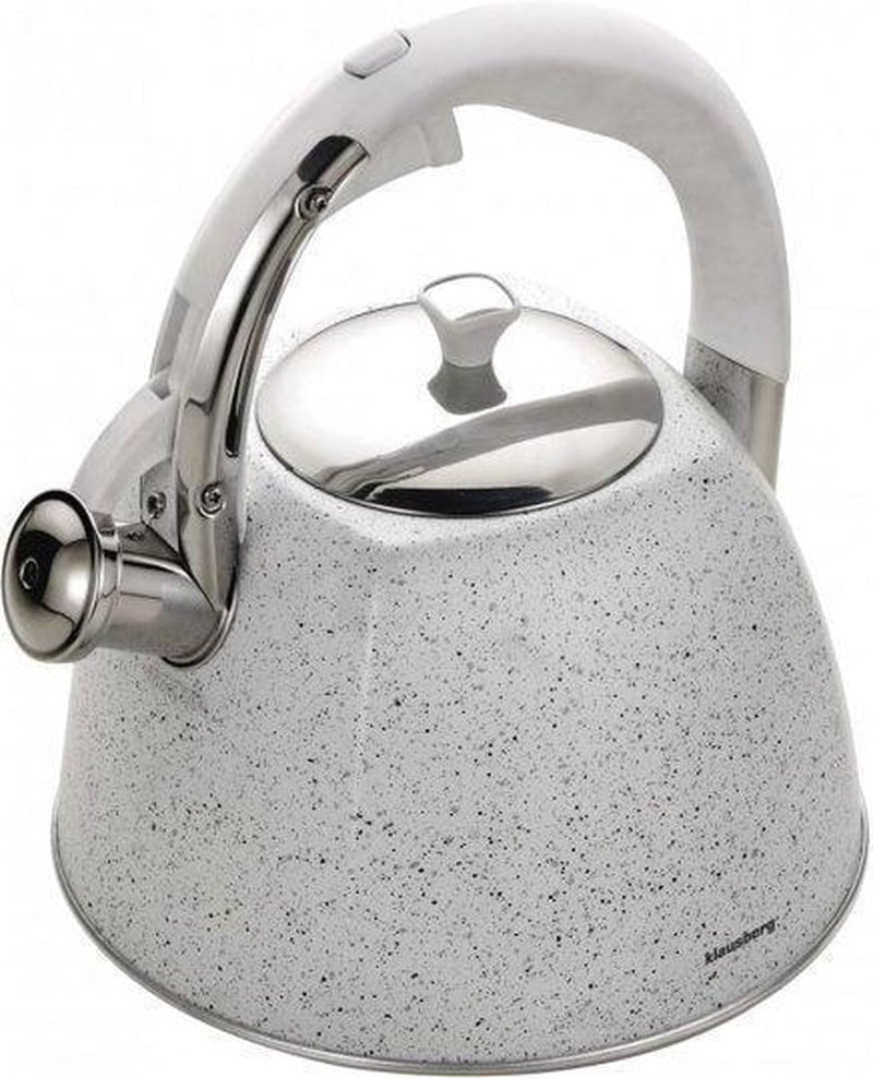 Flötenkessel Wasserkessel Edelstahl Inox Marmorbeschichtung 3.0L Klausberg KB-7261 Weiss | Marmor, W