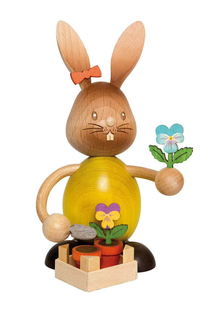 Drechslerei Kuhnert - Osterdekoration / Osterhase - Stupsi Hase mit Stiefmütterchen - 12cm - aus Hol