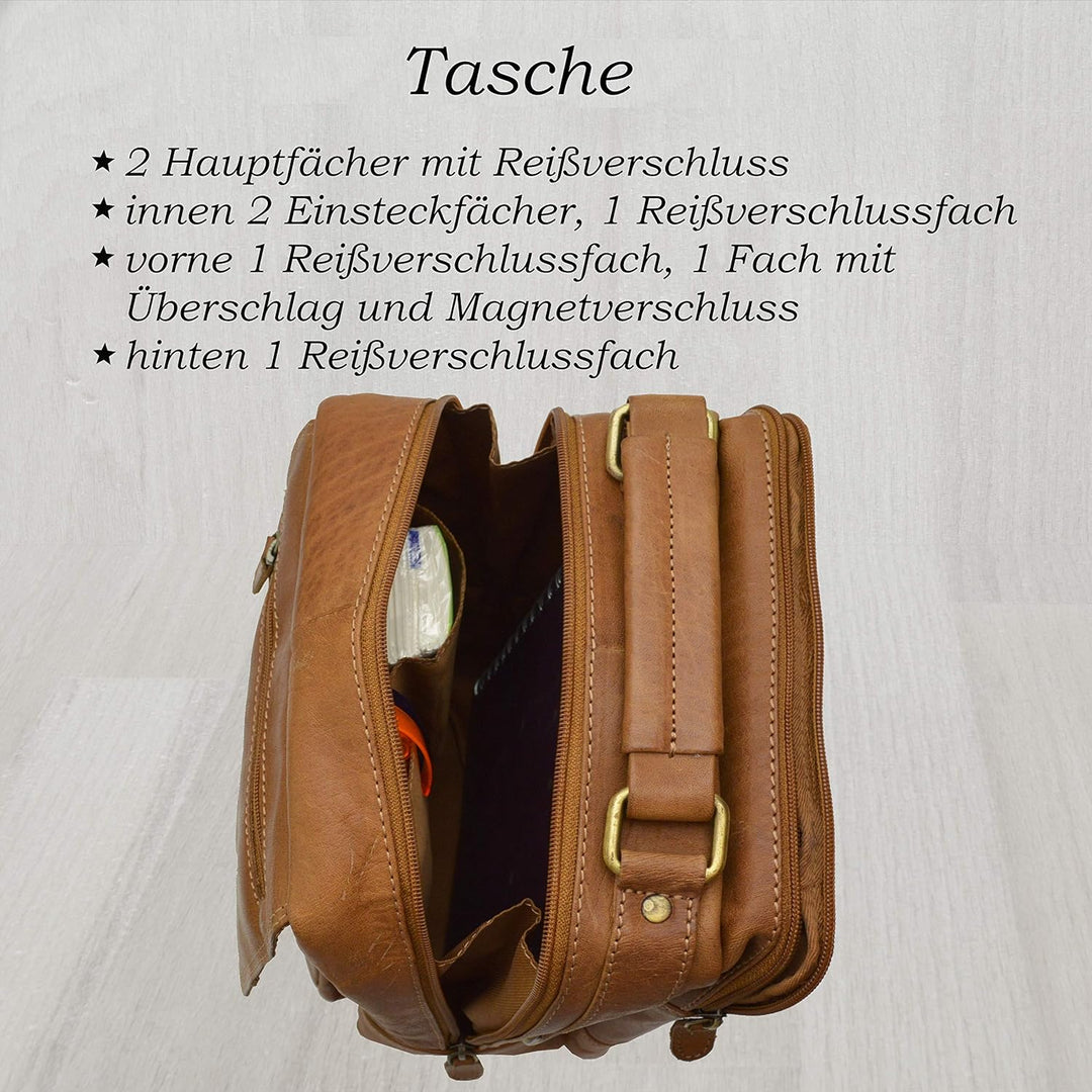 flevado Naturbelassene Leder Schultertasche Umhängetasche Unisex Büffelleder Tasche Hellbraun