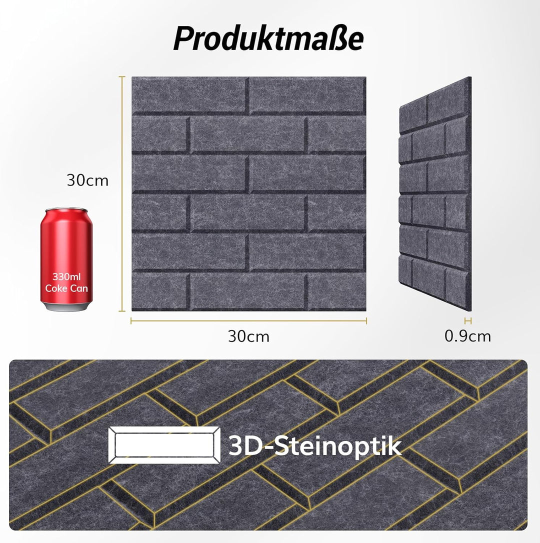 TONOR Ziegeltyp Akustikpaneele selbstklebend, 18 St.30x30x0,9cm Schalldämmung Schallschutzplatten, W