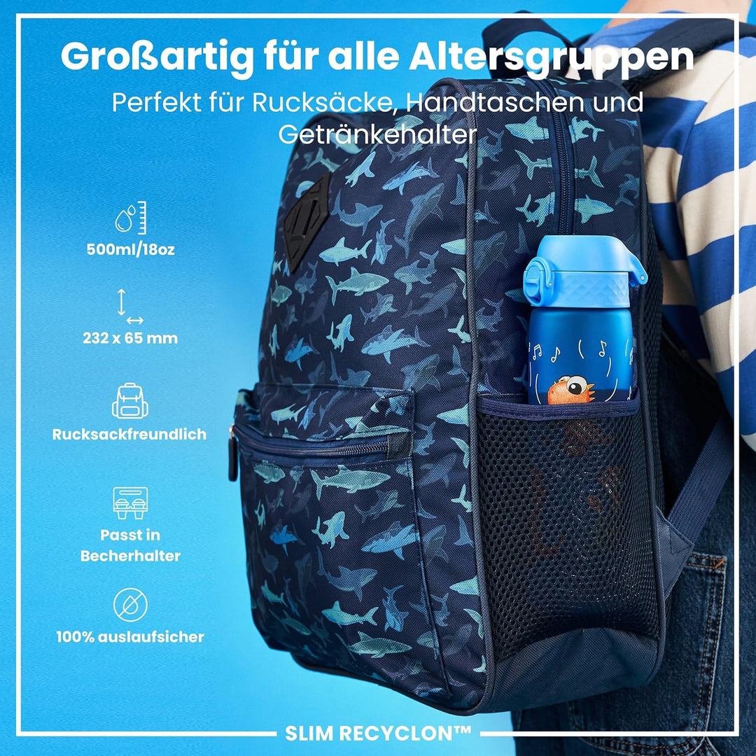 ion8 Trinkflasche 500 ml Auslaufsicher Einhandöffnung Sichere Verriegelung Spülmaschinenfest BPA-fre