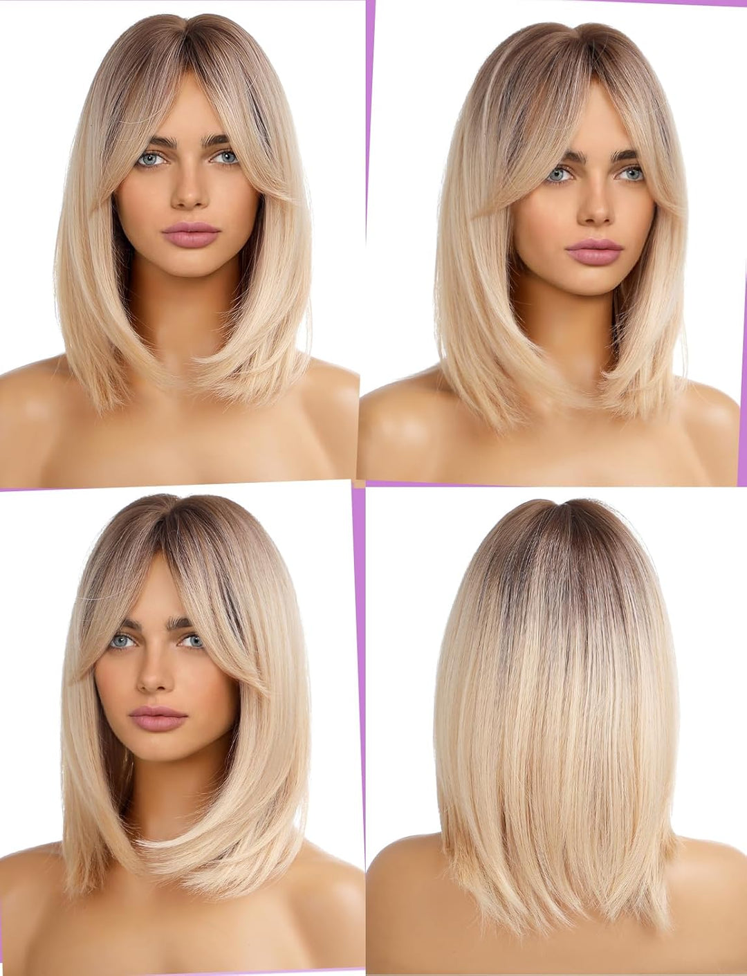 WOKESTAR Kurzes Blond mit Dunklen Wurzeln Farbe Perücken für Frauen, Bob Style Synthetische Hitzebes