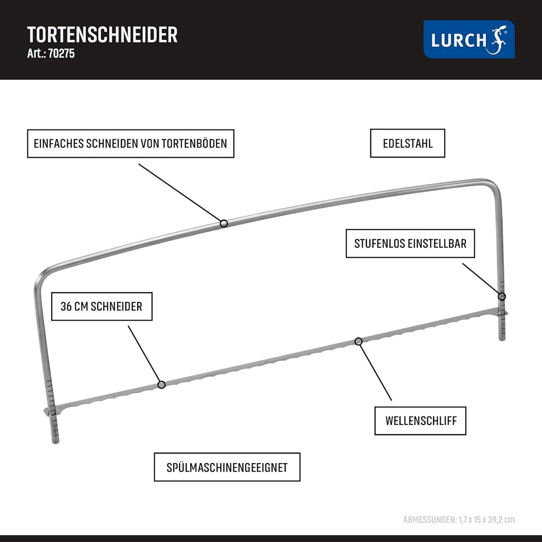 Lurch 70275 Tortenschneider zum exakten Teilen von Biskuitböden, Edelstahl, Silber