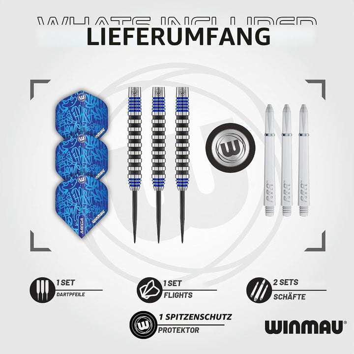 WINMAU Advance 500 Series Dartpfeile mit dartflüge und Dart stiele 22G Blau, 22G Blau