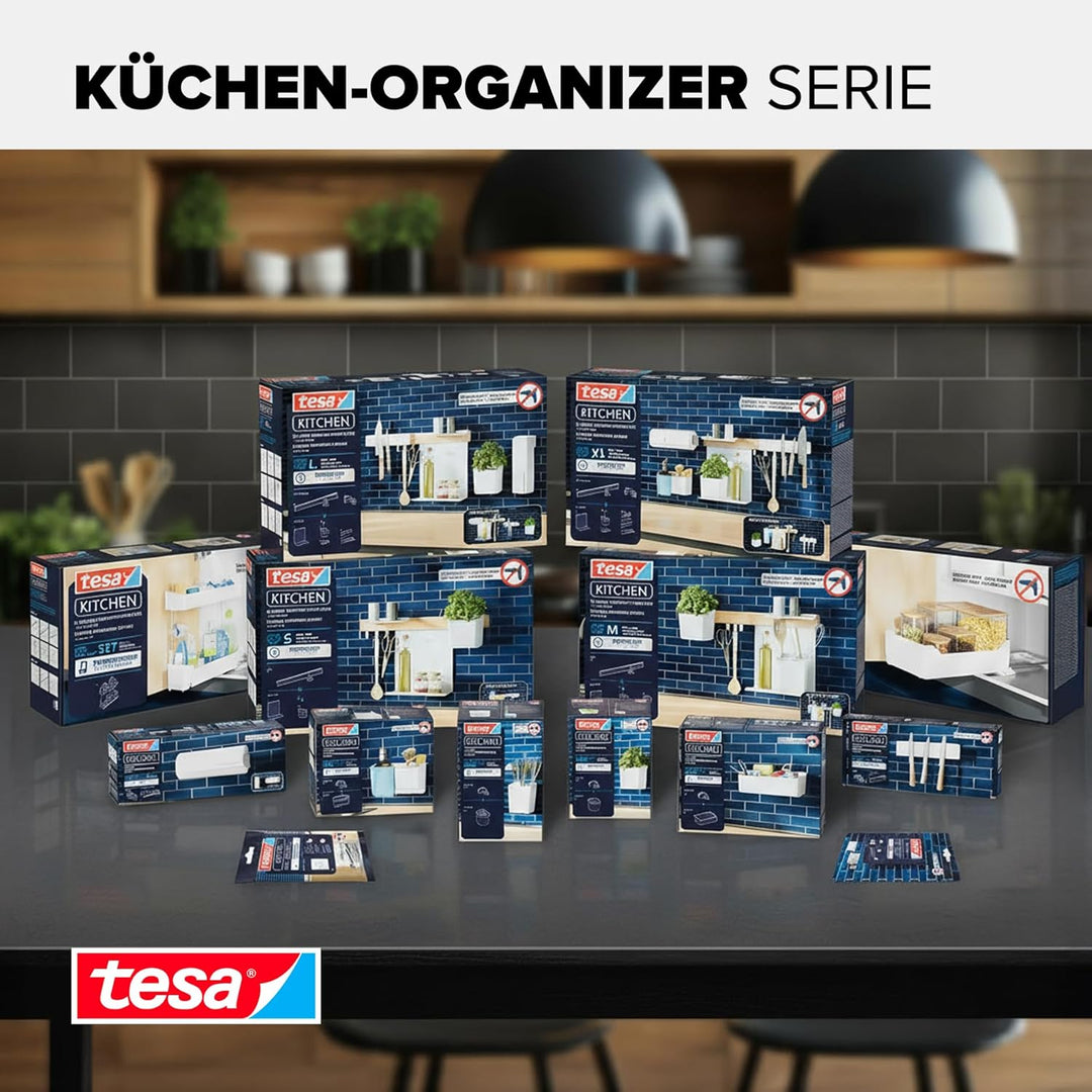 tesa Küchenzubehör Spülbecken-Organizer - selbstklebender, hängender Spülorganizer für Seife, Spülbü