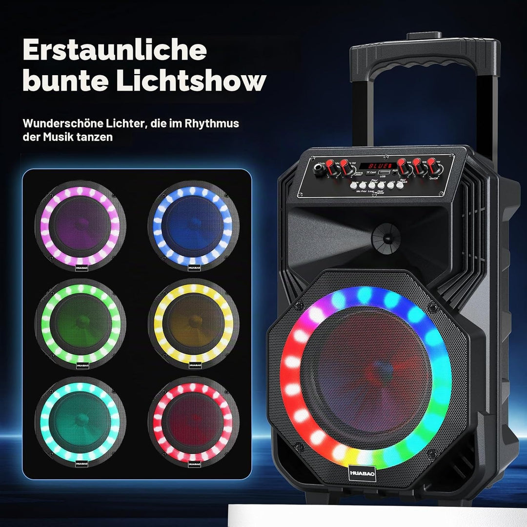 Karaoke-Maschine mit 2 drahtlosen Mikrofonen, rollenden Rädern und Trolley - 8800mAh tragbarer Bluet