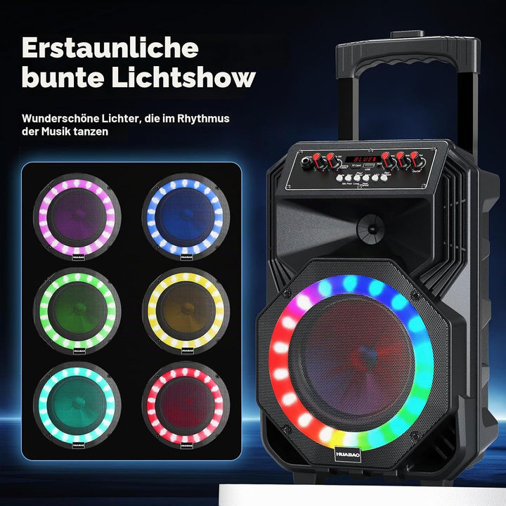 Karaoke-Maschine mit 2 drahtlosen Mikrofonen, rollenden Rädern und Trolley - 8800mAh tragbarer Bluet