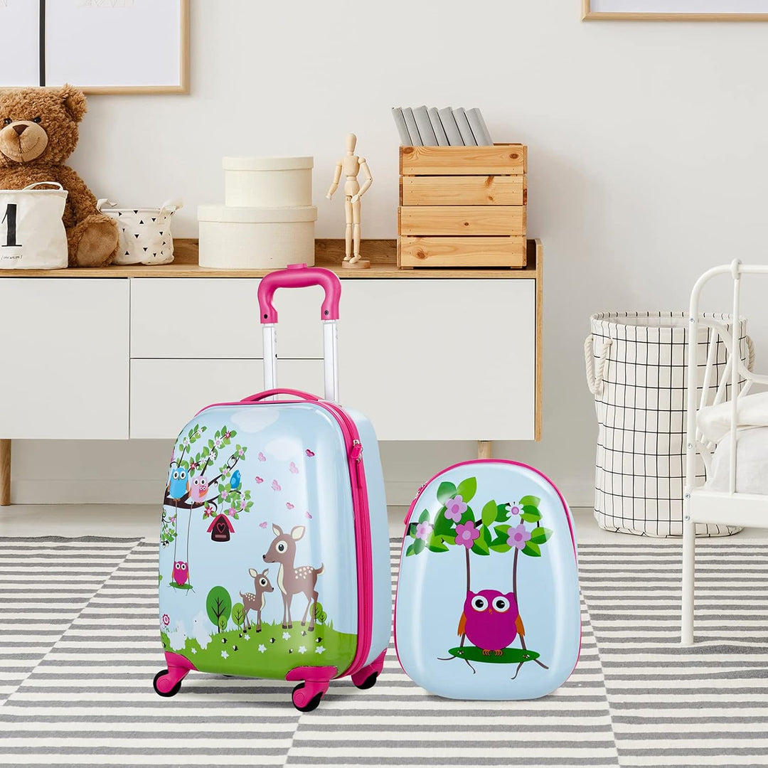 COSTWAY 2tlg Kinderkoffer + Rucksack, Kindertrolley aus Kunststoff, Kindergepäck, Kinder Kofferset H