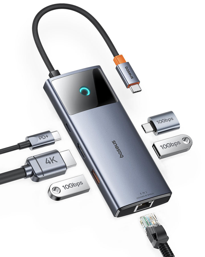 Baseus USB C Hub 10Gbps USB 3.2 Adapter mit LAN Ethernet, 4K@60Hz HDMI, 2 USB-A, USB-C, 100W PD, 6 i