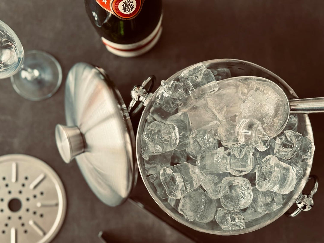 3L Exklusiver Isolierter Eiseimer, Premium doppelwandiger Eiswürfelbehälter mit Deckel, 3 Liter Eisk