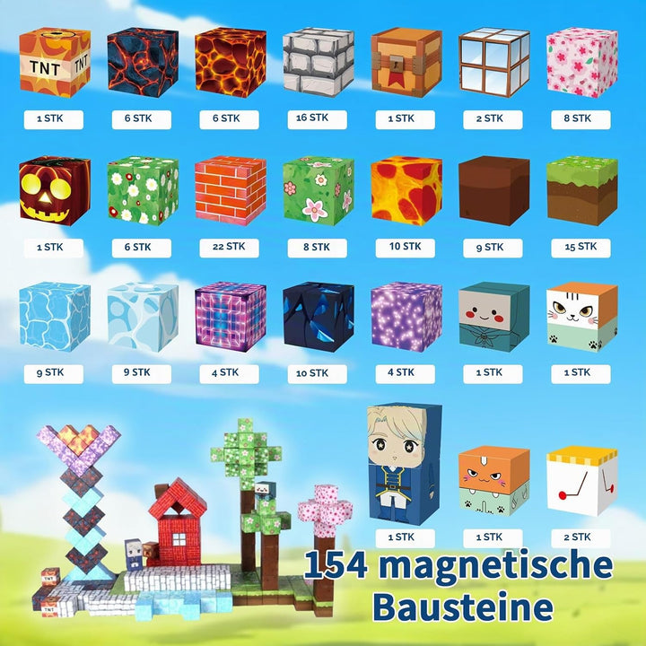 AuTong Magnetische Bausteine 154 Teile - ab 3-9 Jahre Magnetspielzeug Magneten Kinder Magnetische Ba