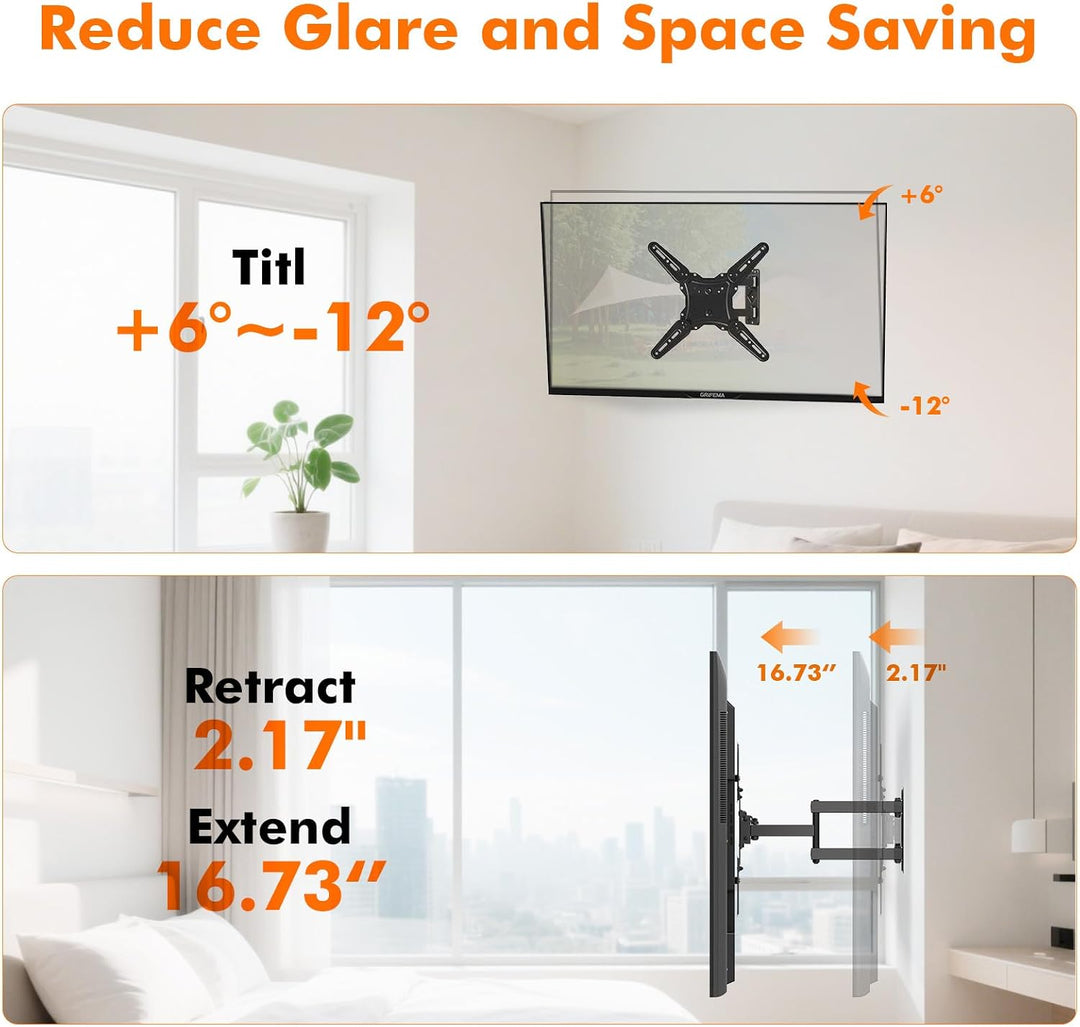 GRIFEMA GB1010 TV Wandhalterung – Schwenkbare Neigbare TV Halterung für 26–65 Zoll Flach &amp; Curved Fe