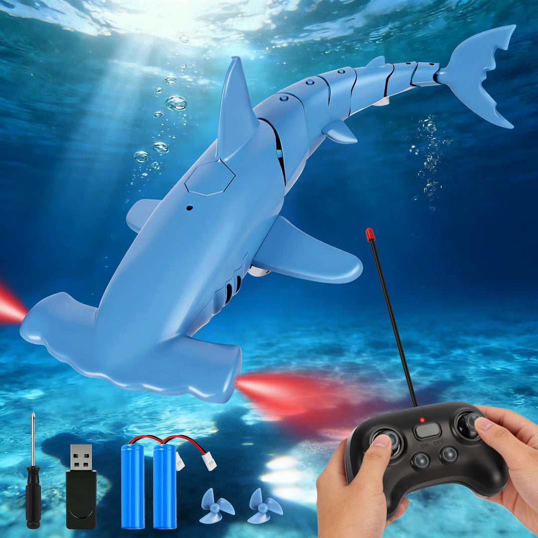 Ferngesteuerter Hai mit Tauchfunktion, 2.4GHz RC Hai mit LED-Licht, Unterwasser-Hai Spielzeug für Po