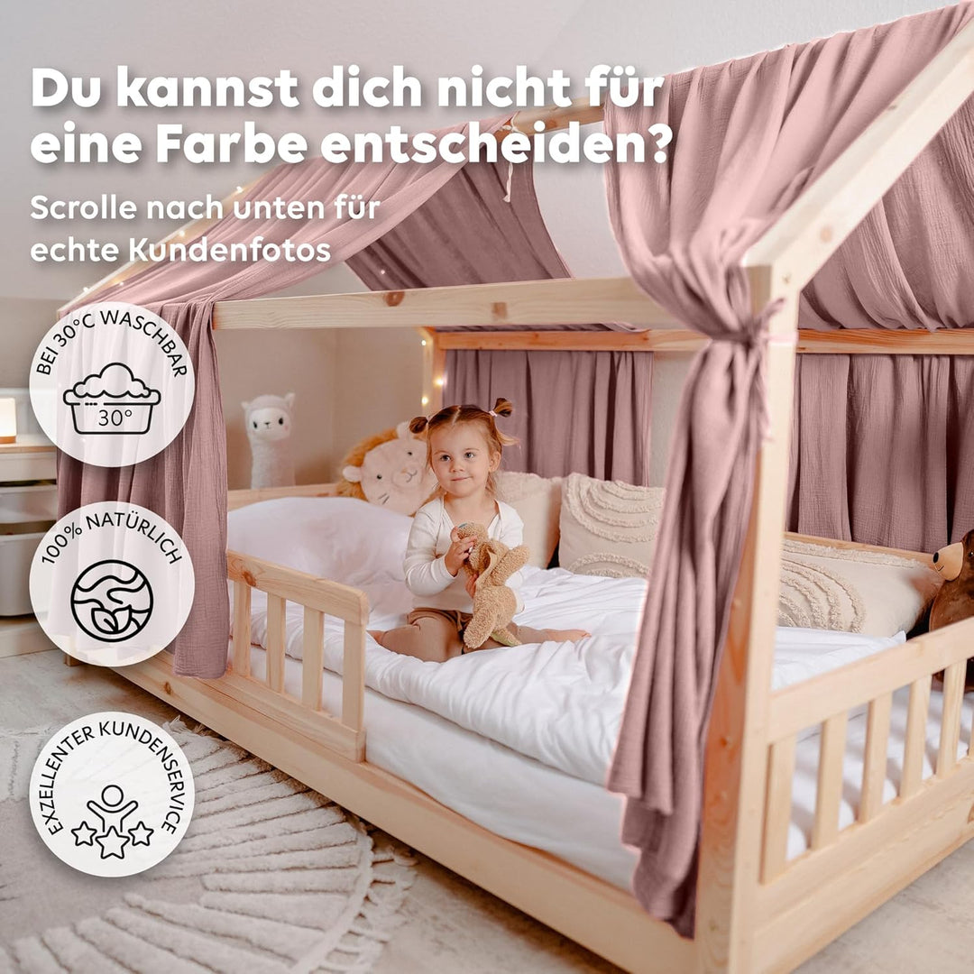 Hausbett Himmel [in 12 Farben] Betthimmel Hausbett aus 100% Baumwolle Musselin - Stoffhimmel für Hau
