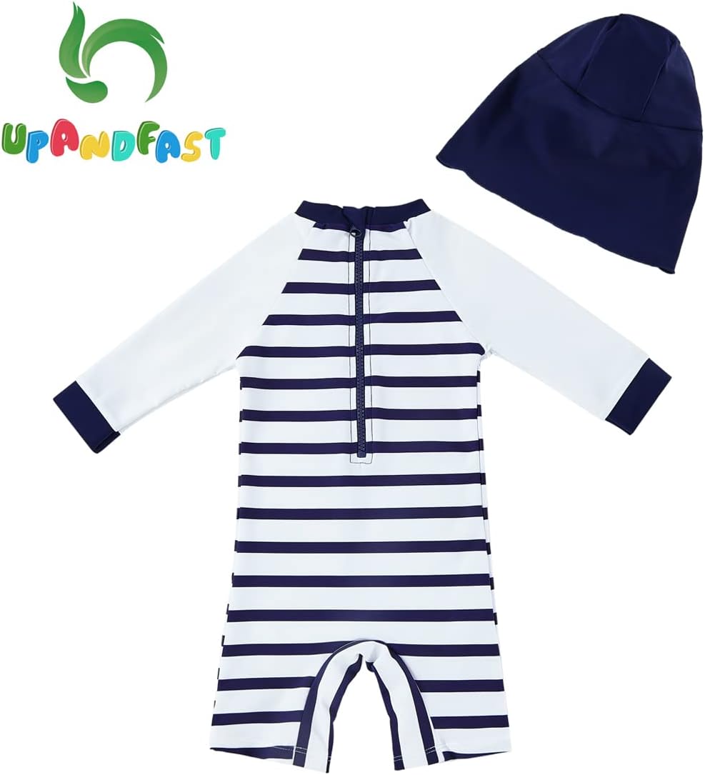 upandfast Baby Badeanzug mit Sonnenhut UPF 50+ Badebekleidung für Baby 12-18 Monate Neuer Streifen,