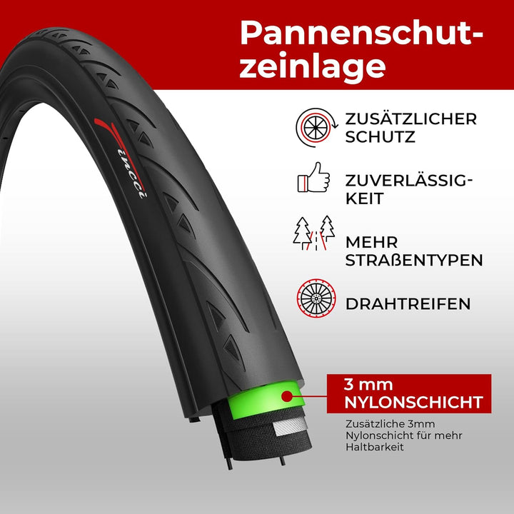 Fincci 700x25c Reifen 25-622 Fahrradreifen mit 3 mm Pannenschutz 60 TPI 700 x 25c Mantel für Radrenn
