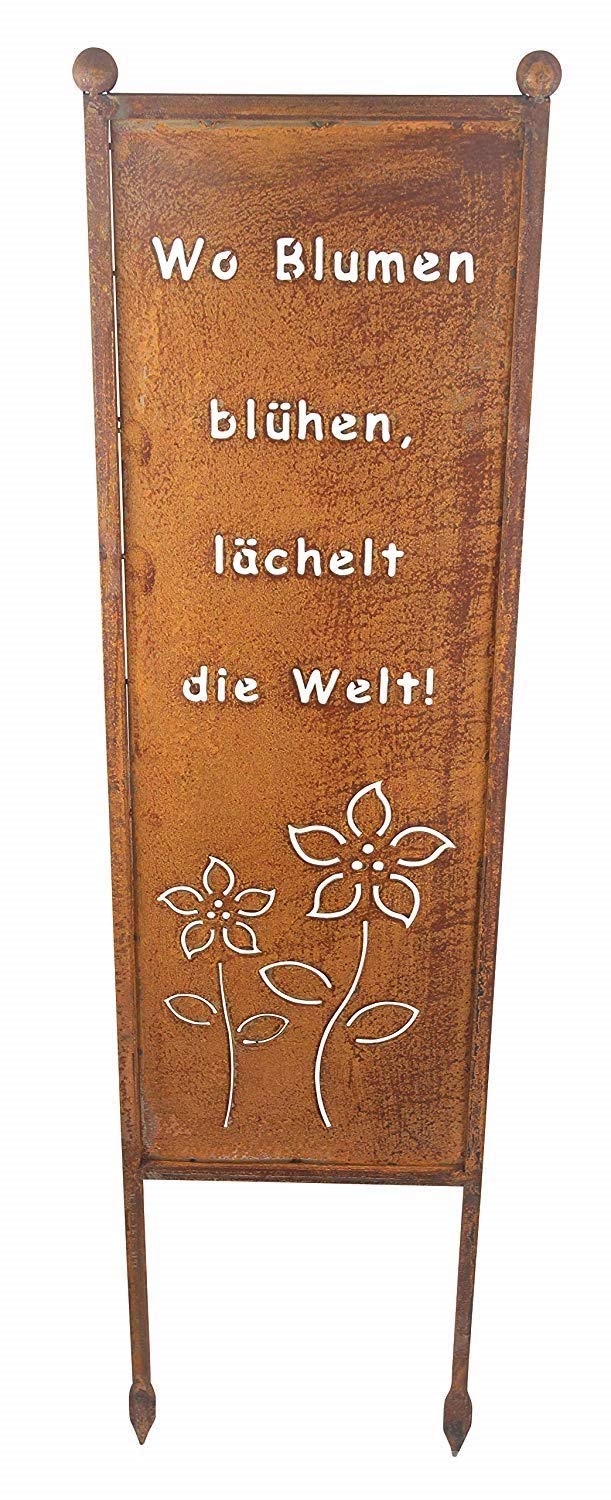 Bornhöft Schild/Spruchtafel Gartenschild Edelrost Rost zum Einstecken rostige Gartendeko (Wo Blumen