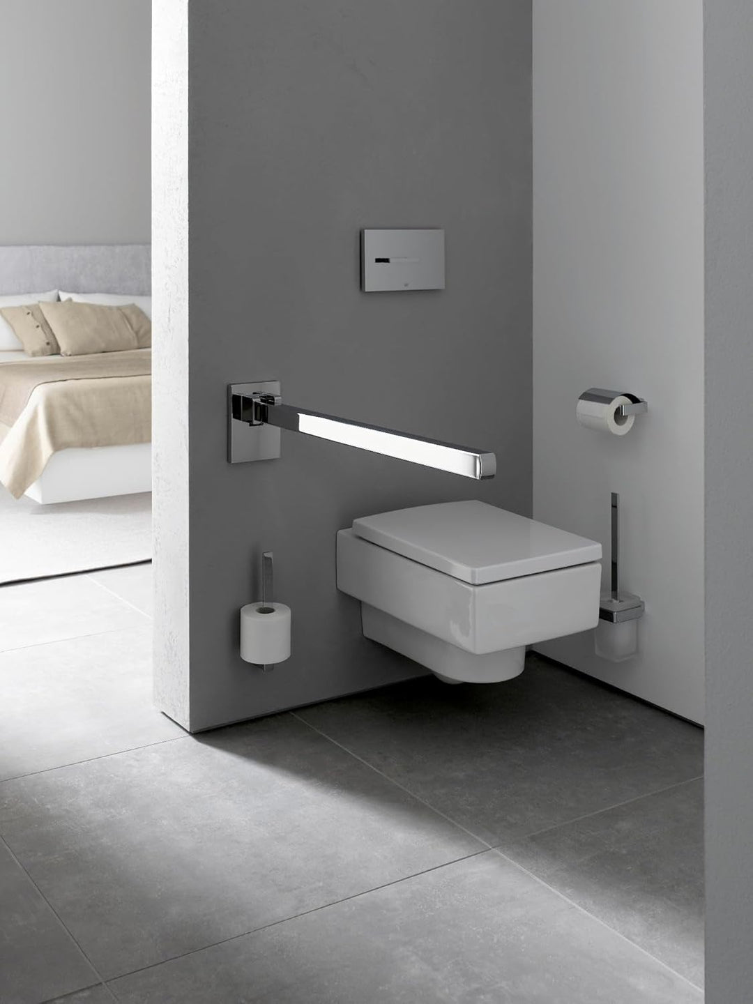 emco LOFT Badacccessoire-Set, Toilettenpapierhalter mit Deckel, WC-Bürstenganitur &amp; Doppelhaken, ele