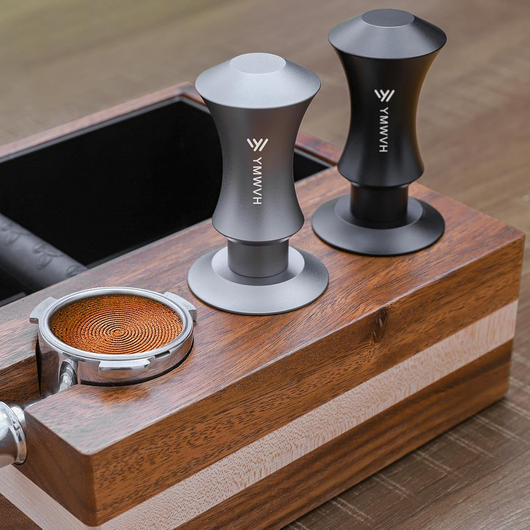 Kaffee Tamper 53.3mm, Edelstahl Espresso Tamper Silbergrau mit 30lbs Anpressdruck, Ripple Base Kaffe