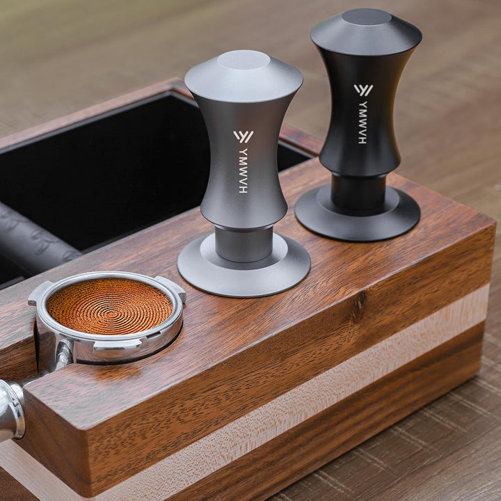 Kaffee Tamper 53.3mm, Edelstahl Espresso Tamper Silbergrau mit 30lbs Anpressdruck, Ripple Base Kaffe
