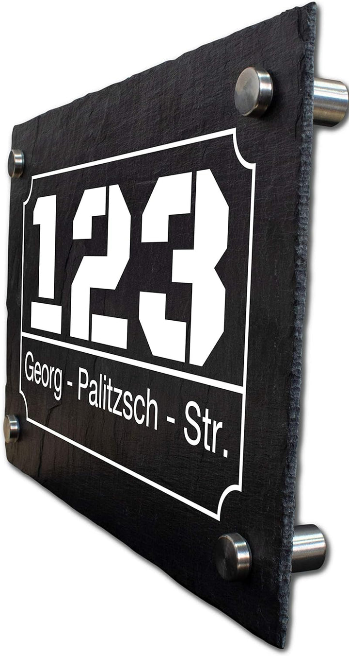 wandmotiv24 Personalisierte Hausnummer Hausnummernschild aus Naturstein Schiefer, auf Schiefertafel,