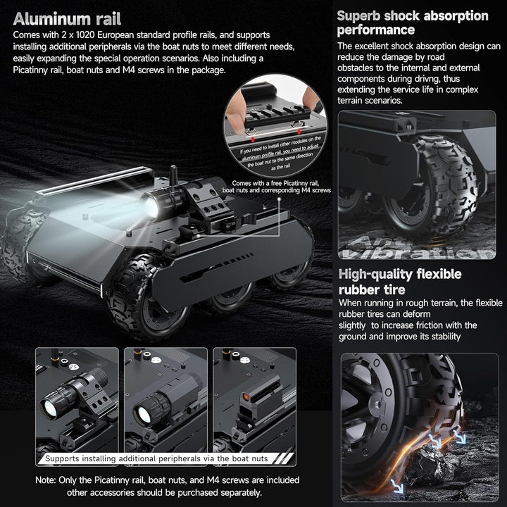 Waveshare Mobile Robot,Flexible and Expandable 6x4 Off-Road UGV, with Extension Rails and ESP32 Slav