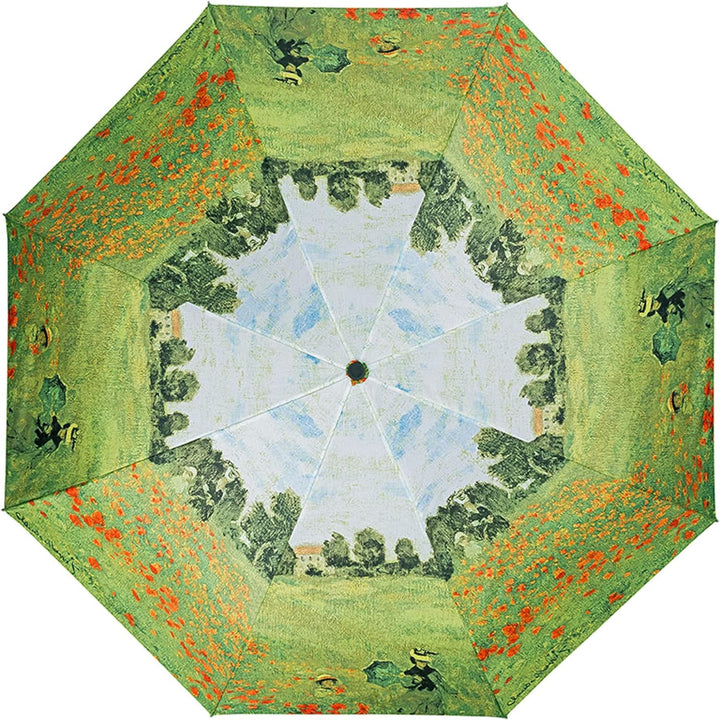 VON LILIENFELD Taschenschirm Regenschirm Claude Monet: Mohnblumenfeld Windfest Auf-Zu-Automatik Stab