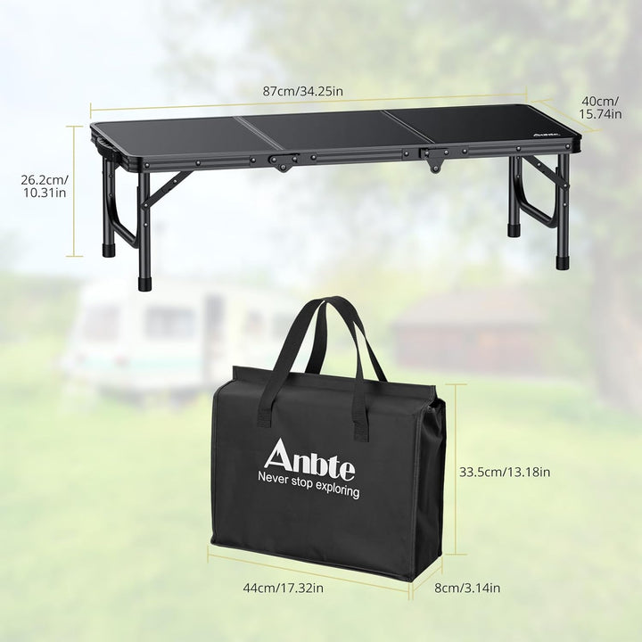 Anbte Campingtisch Klapptisch 87x40x26cm(LxBxH) mit Dicker Aluminium Rahmen Niedriger Picknicktisch