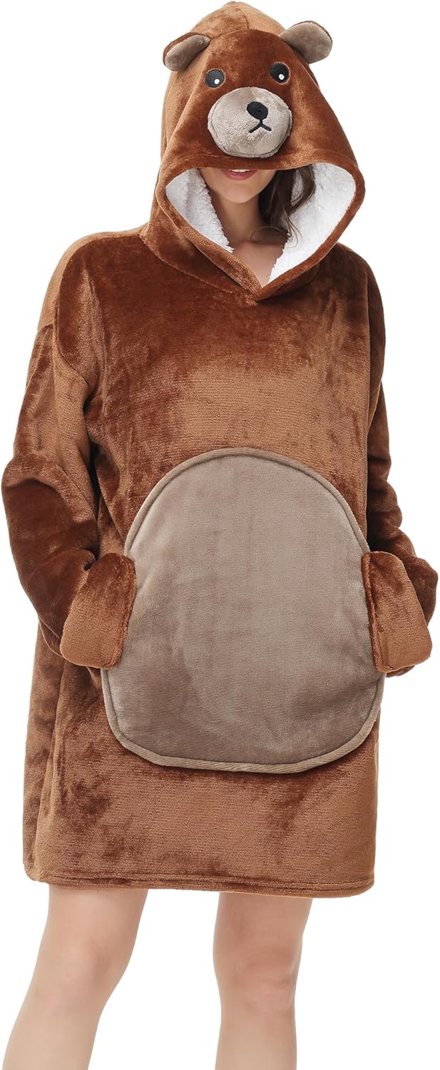 LATH.PIN Tragbare Decke Hoodie Übergrosse – Tierformen Tragbare Decken mit Armärmeln mit Kapuze Pull