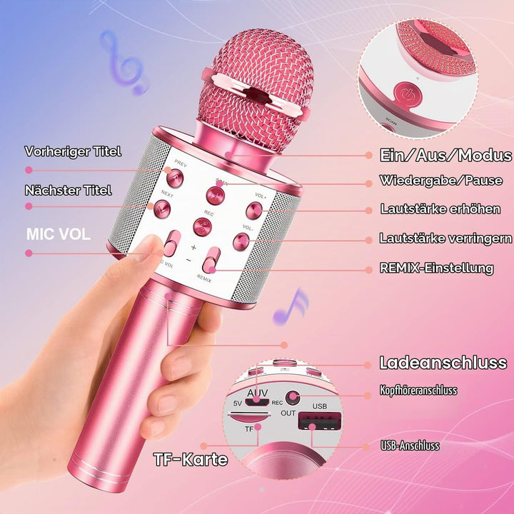 GeschenPark Mikrofon Kinder, Bluetooth Karaoke Mikrofon Geschenk Mädchen 3-12 Jahre Spielzeug Mädche