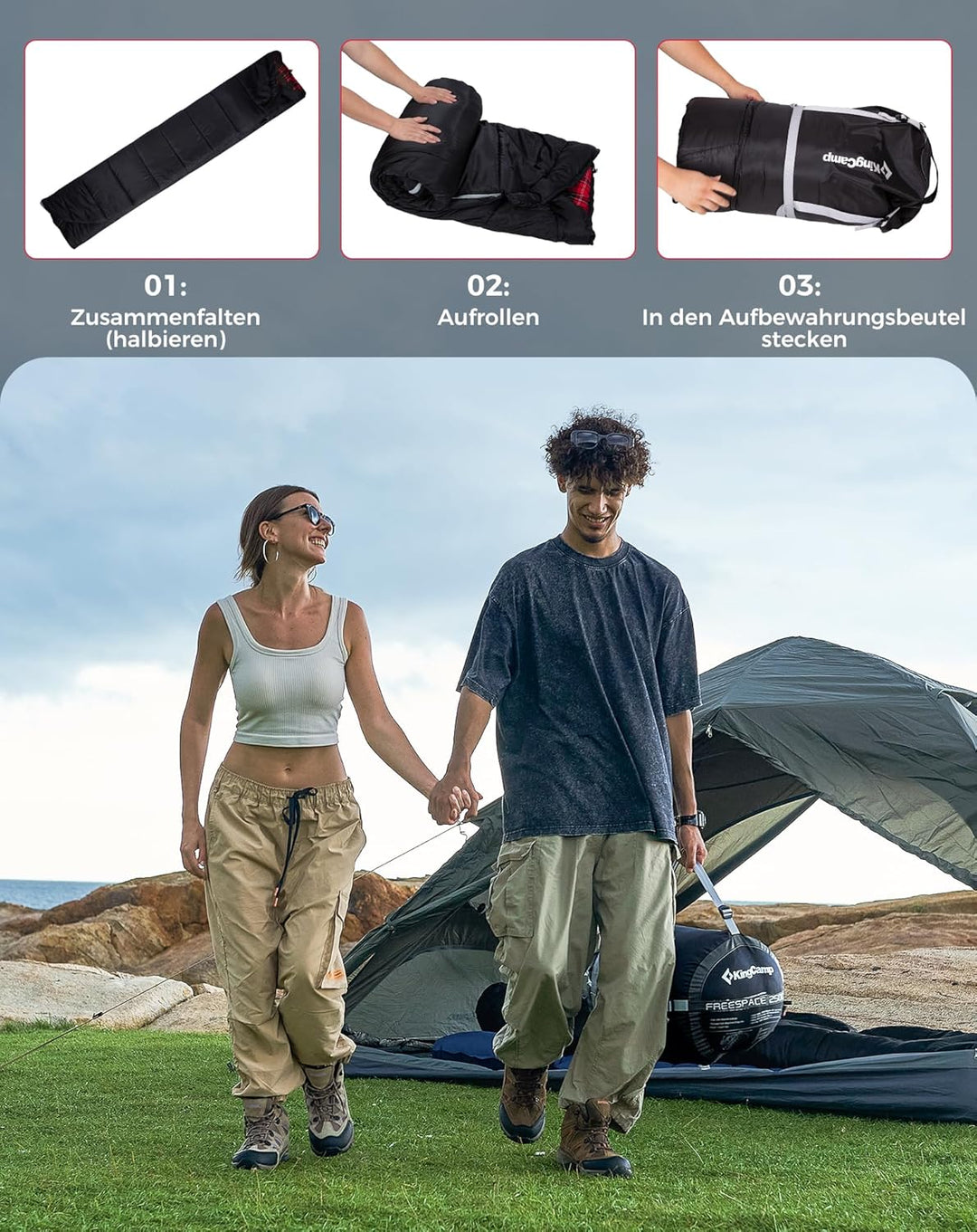 KingCamp Doppelschlafsack Baumwolle Flanell Winter Schlafsack 2 Personen Warmer Deckenschlafsack 3-4