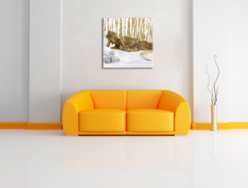 Pixxprint Goldener Buddha auf Handtuch als Leinwandbild/Grösse: 70x70 cm/Wandbild/Kunstdruck/fertig