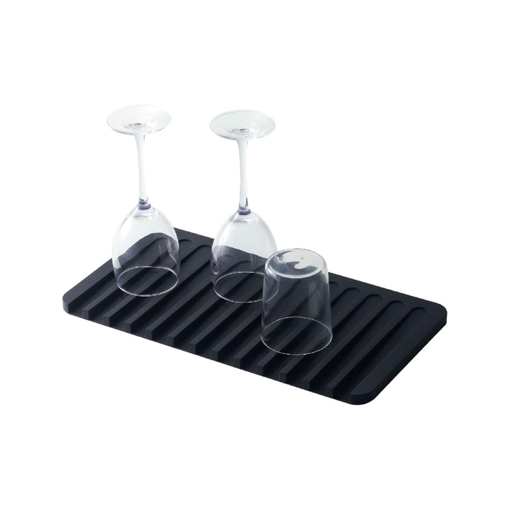 Yamazaki 7448 FLOW Abtropfmatte aus Silikon, schwarz, Silikon, minimalistisch, 38 x 20 x 1.2 cm, Sch