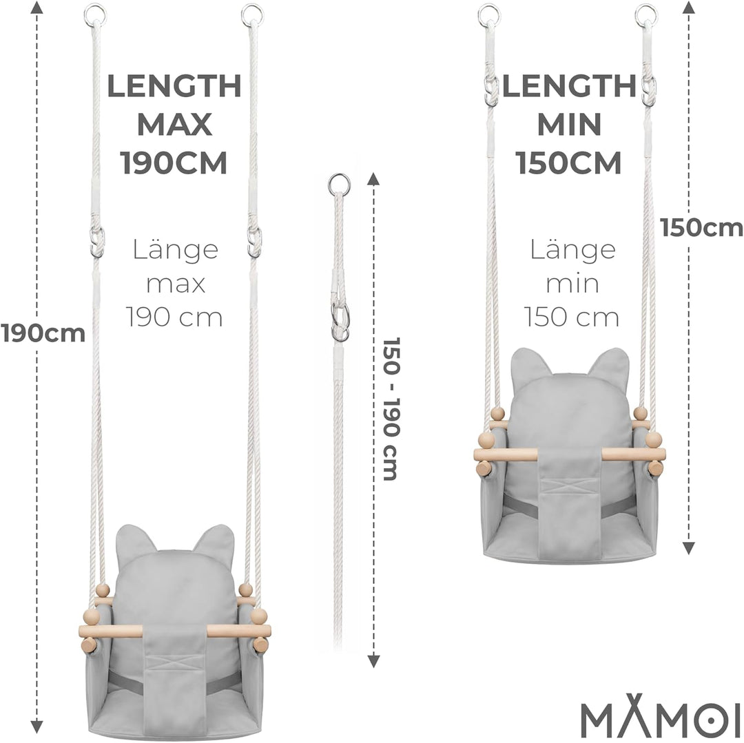 MAMOI Kinderschaukel mit Sicherheitsgurt, höhenverstellbar 150–190 cm, Schaukel für den Innenbereich