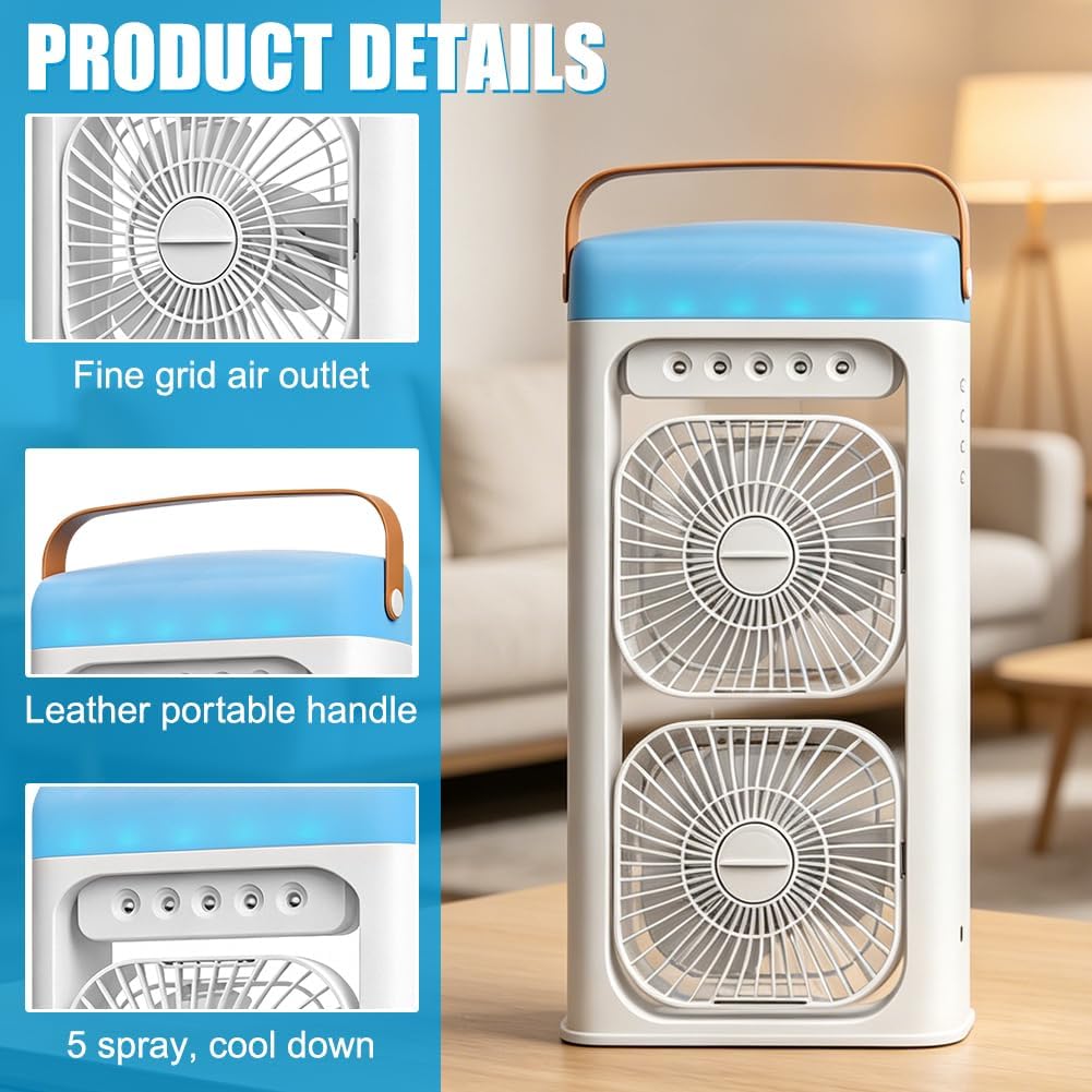 4 in 1 Tragbare Klimaanlage Fan Mit Nebelspray,Doppelventilator 3-Stufig Einstellbar Klimaanlage Mob
