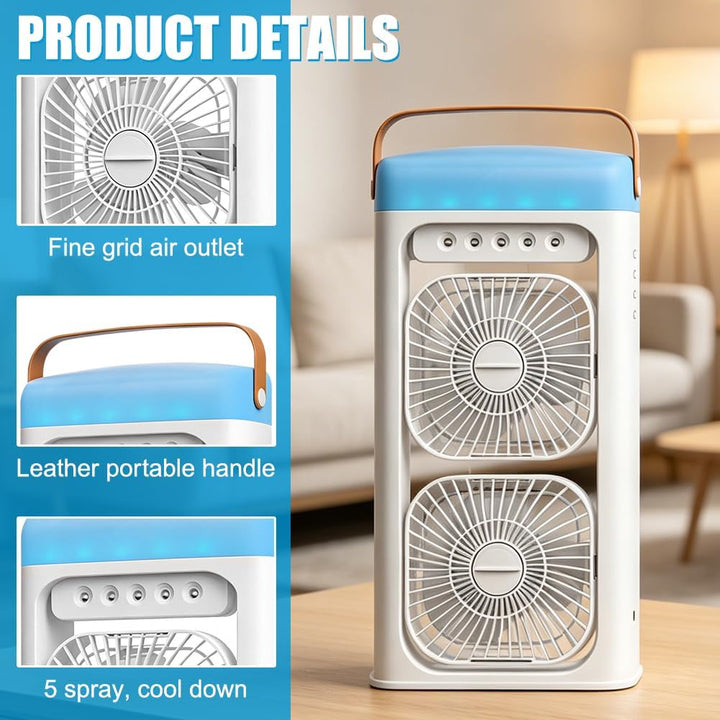 4 in 1 Tragbare Klimaanlage Fan Mit Nebelspray,Doppelventilator 3-Stufig Einstellbar Klimaanlage Mob