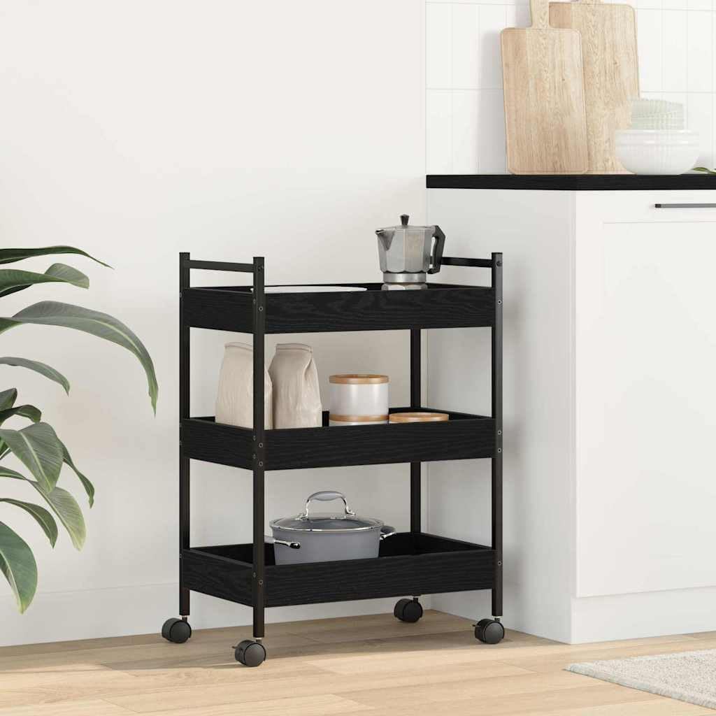vidaXL Küchentrolley Schwarz Eichen-Optik 50 x 30 x 70 cm, Moderner Küchenwagen, rechteckiger mobile